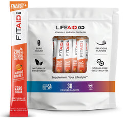 LIFEAID FITAID Energy GO Mango Sorbet powder packet for on-the-go energy boost