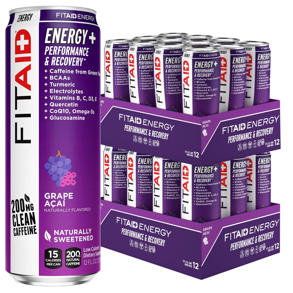 LIFEAID FITAID Energy Grape Acai can front, 200mg caffeine for pre-workout energy
