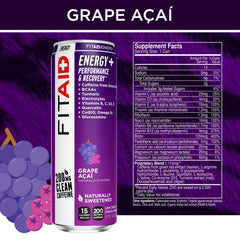 FITAID Energy Grape Acai can on ice, chilled for post-workout recovery
