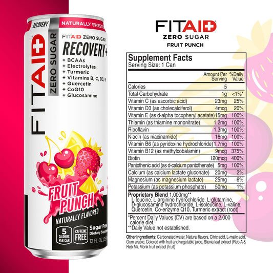 LifeAID Fitaid recovery drink label shows zero sugar and vegan formula