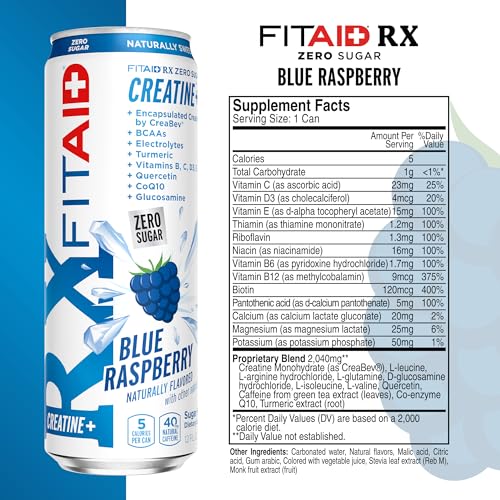 FITAID RX Zero Sugar bottle back with nutrition information and ingredients