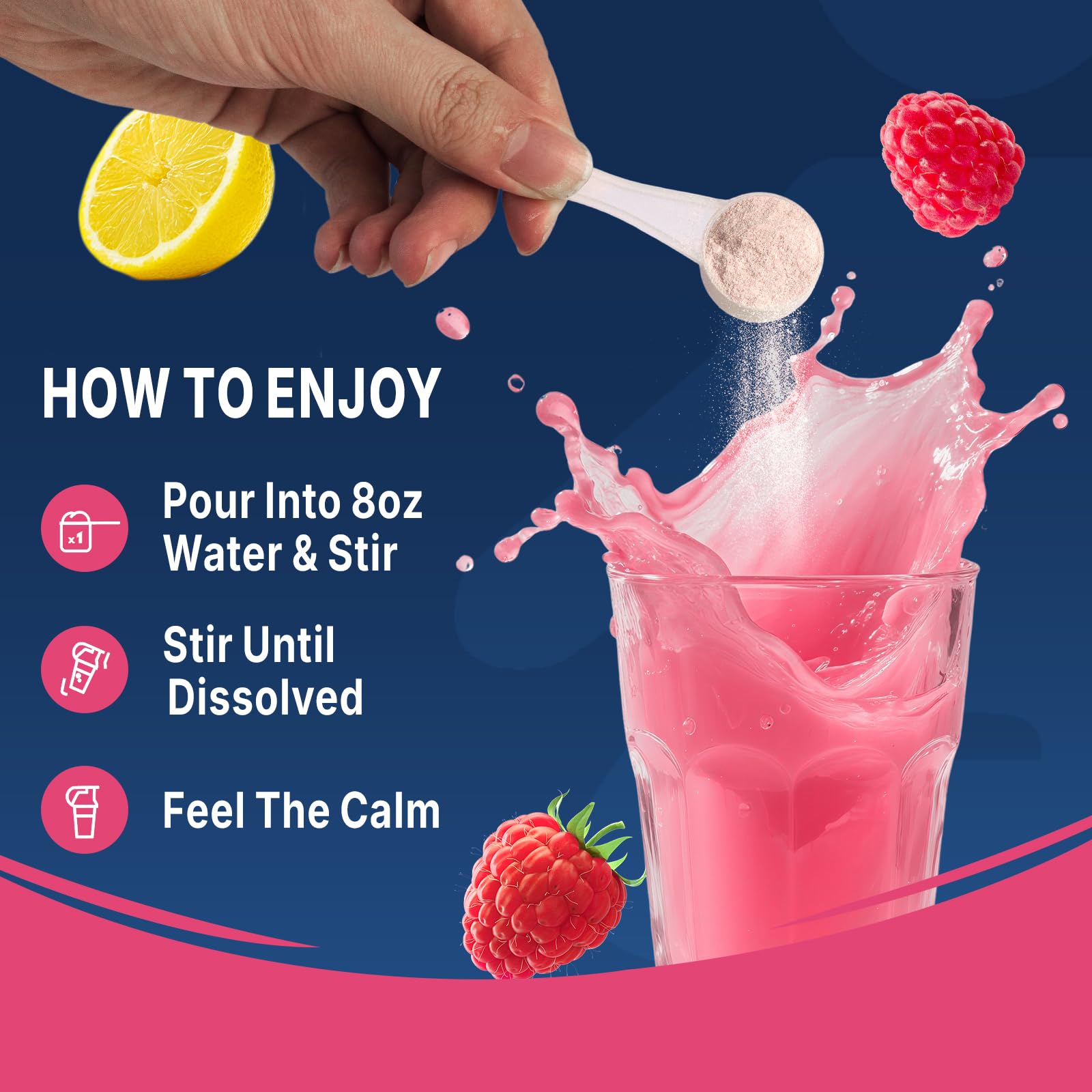 Lifebooil Calm Magnesium powder with GABA suggests a soothing, calm-focus moment.