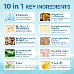 Lifebooil Leaky Gut Powder packaging closeup shows vegan and allergen-free labeling