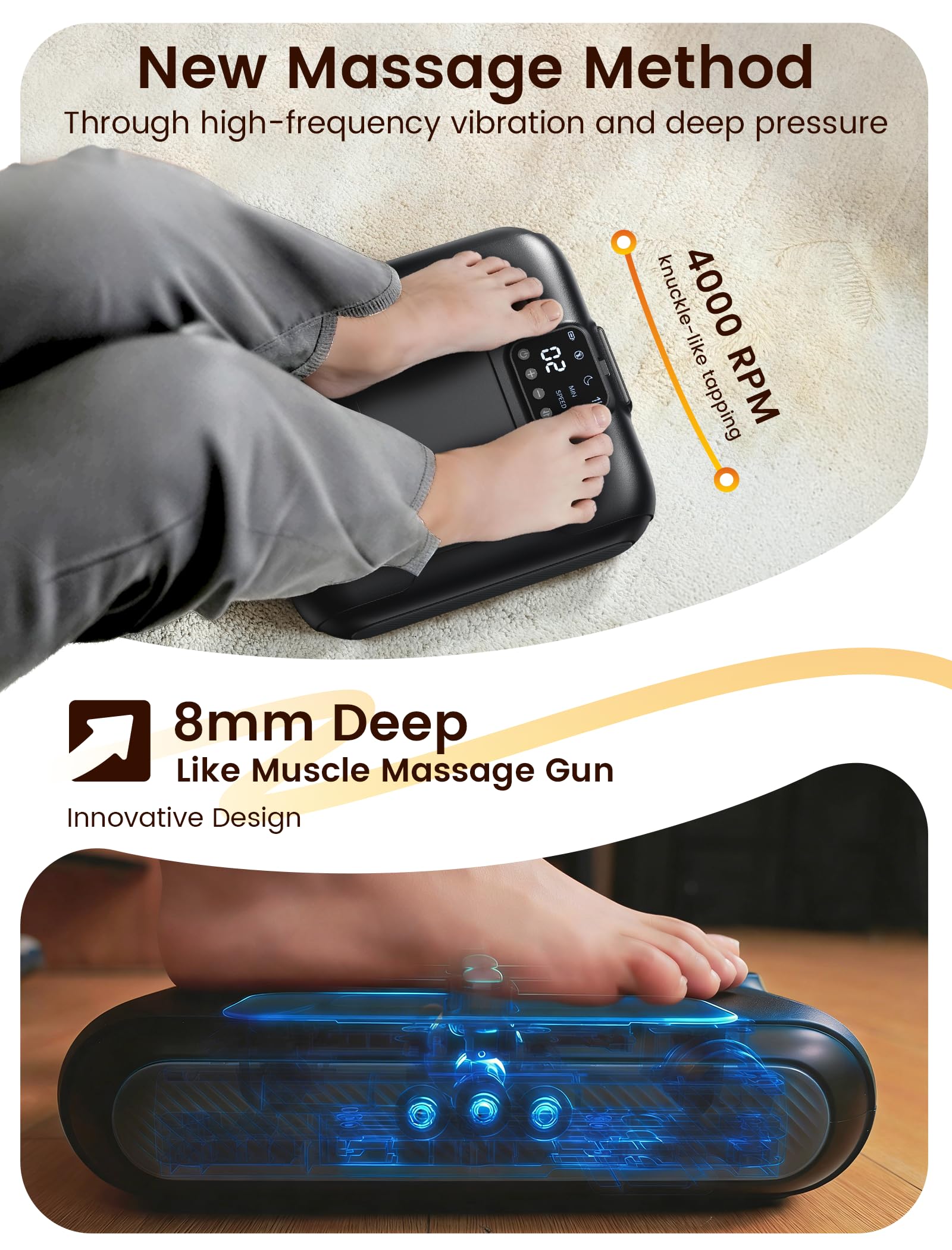 Lifechill massager featuring a 7-degree tilt for natural, comfortable positioning.