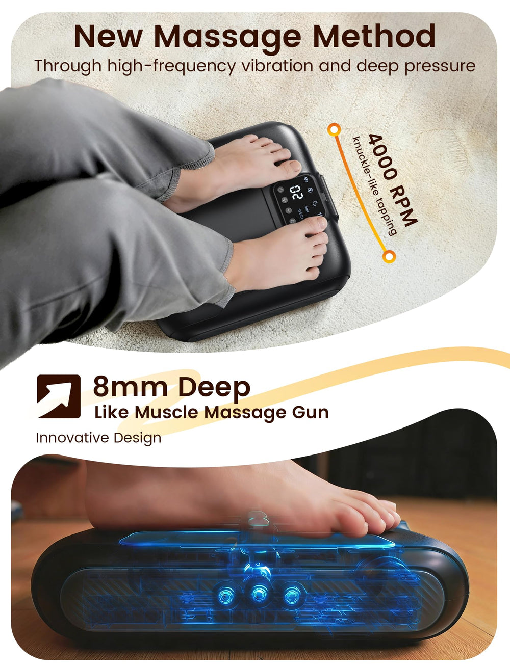 Lifechill massager featuring a 7-degree tilt for natural, comfortable positioning.