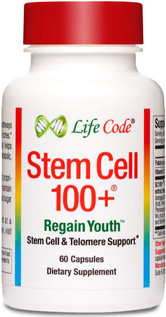 Life Code Stem Cell 100+ bottle, daily vitality support for busy days.