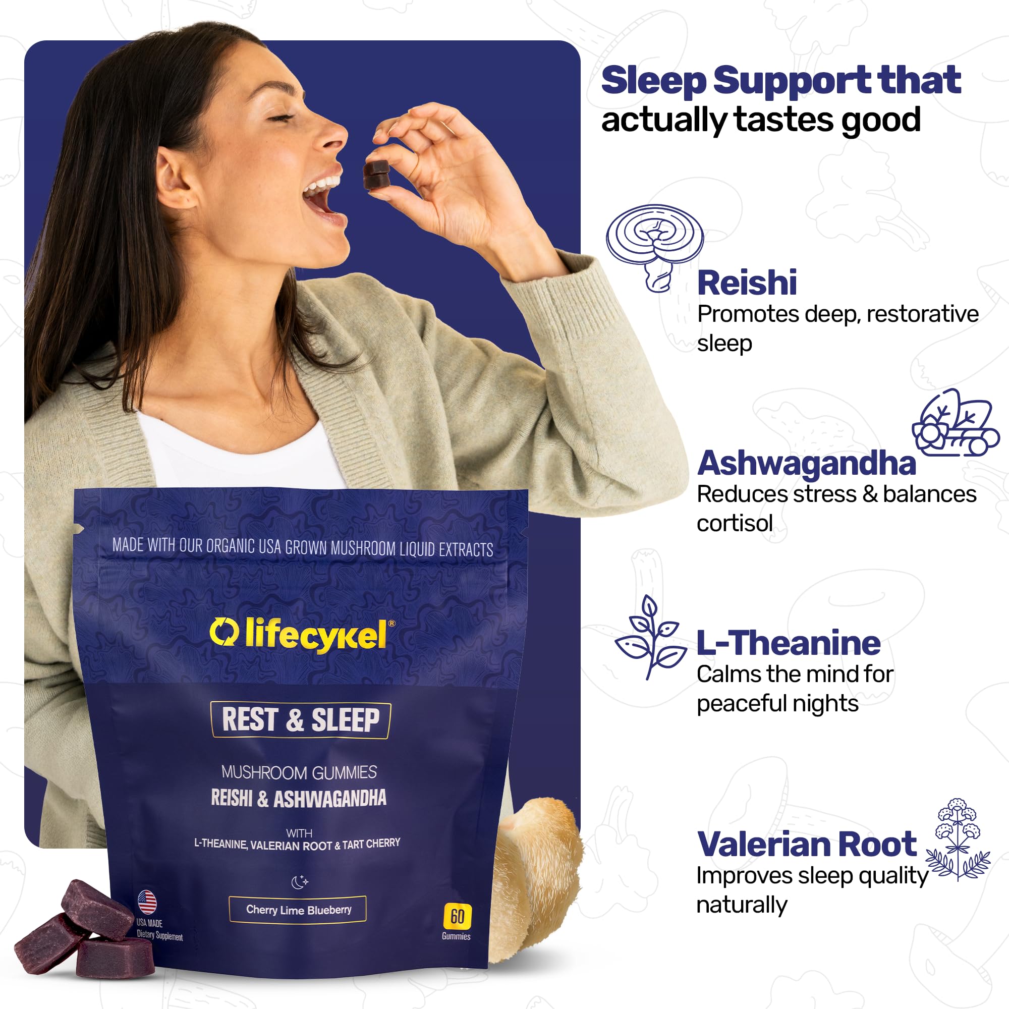 Life Cykel PM Rest & Sleep reishi visual signals calm night routine.