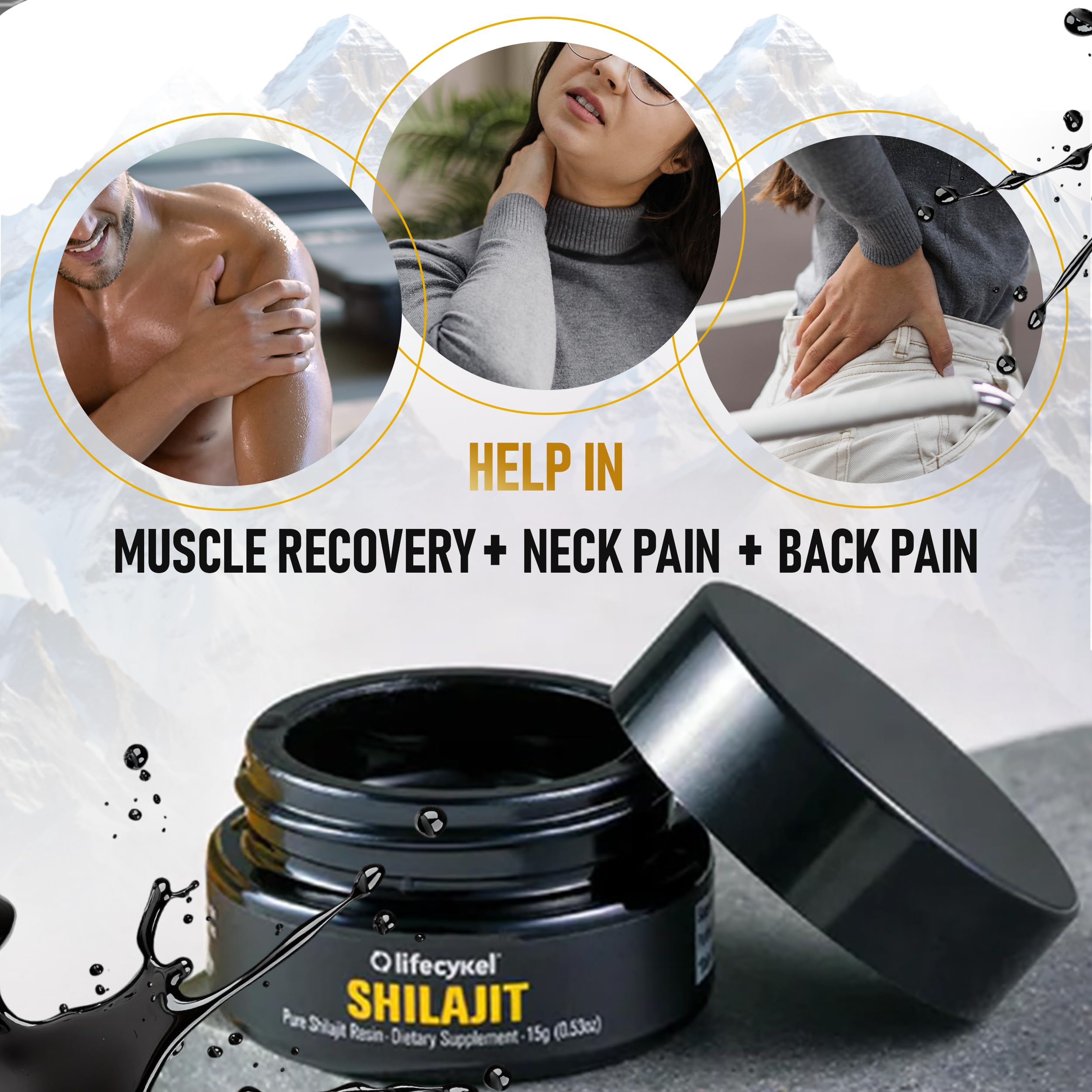 Life Cykel Pure Shilajit Resin 15g scoop showing precise dosing.