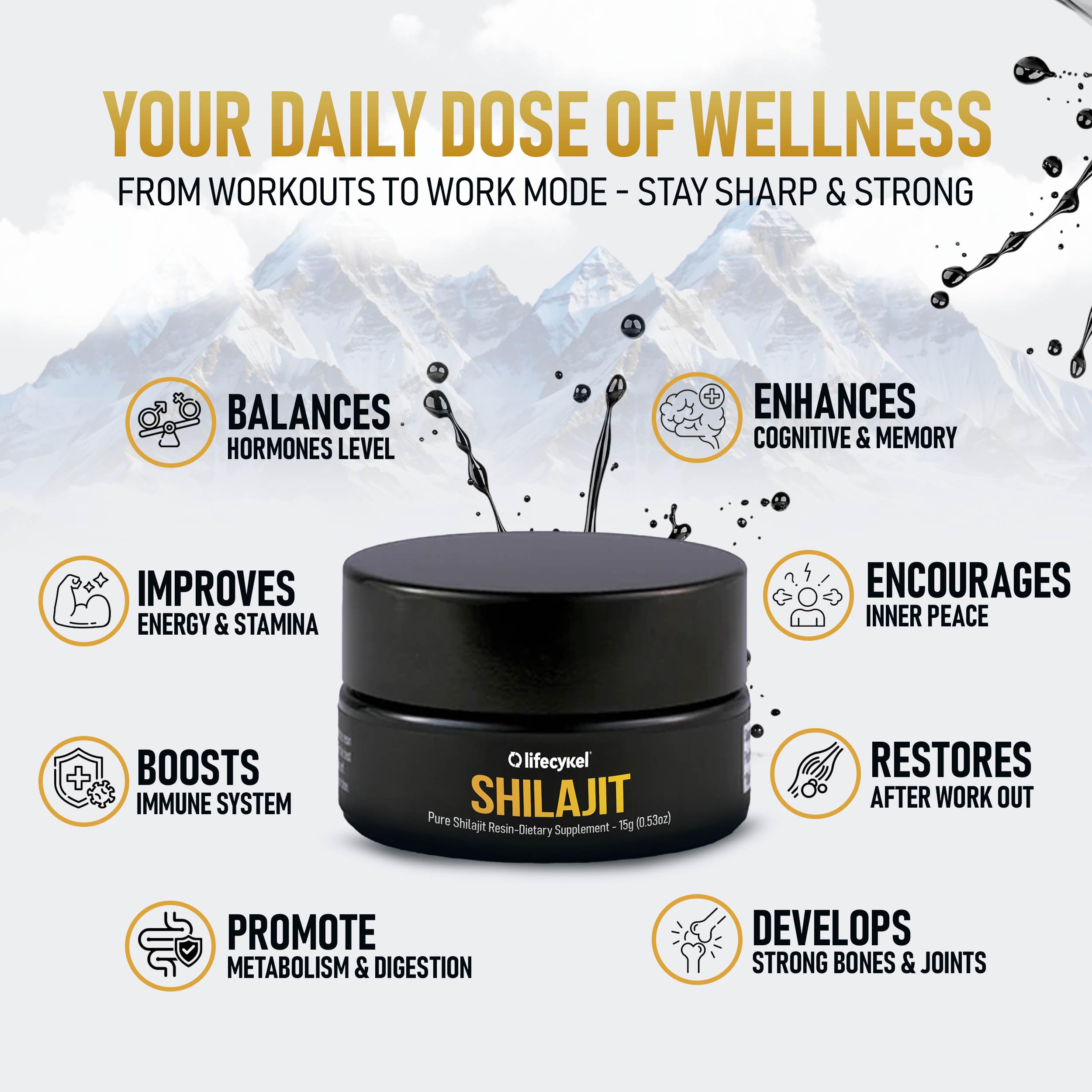 Life Cykel Shilajit Resin close-up illustrating focus and cognitive clarity.