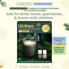 Lifelines ClickWick Frosted Fir blend bottle diffuses evergreen fragrance for a seasonal atmosphere.