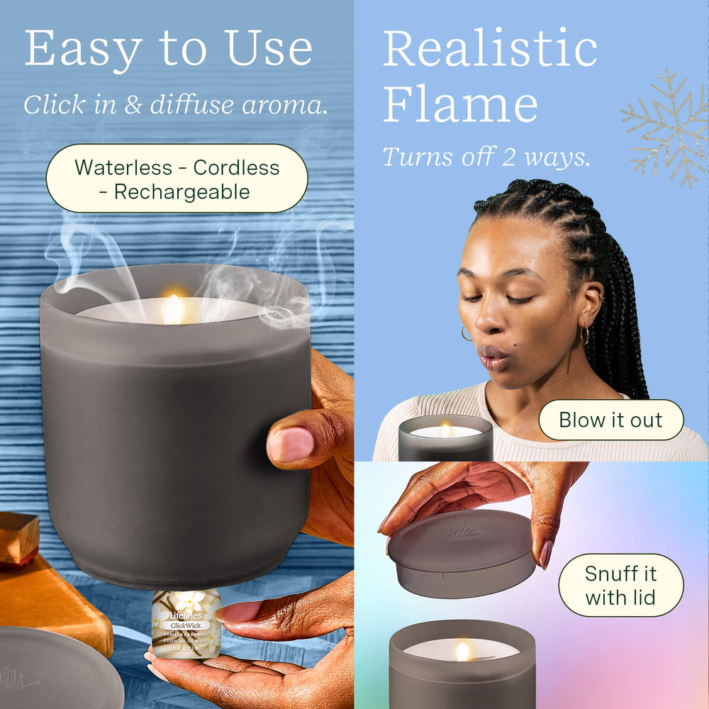 Lifelines ClickWick Vanilla Cashmere blend bottle releases warm vanilla notes for comfort.