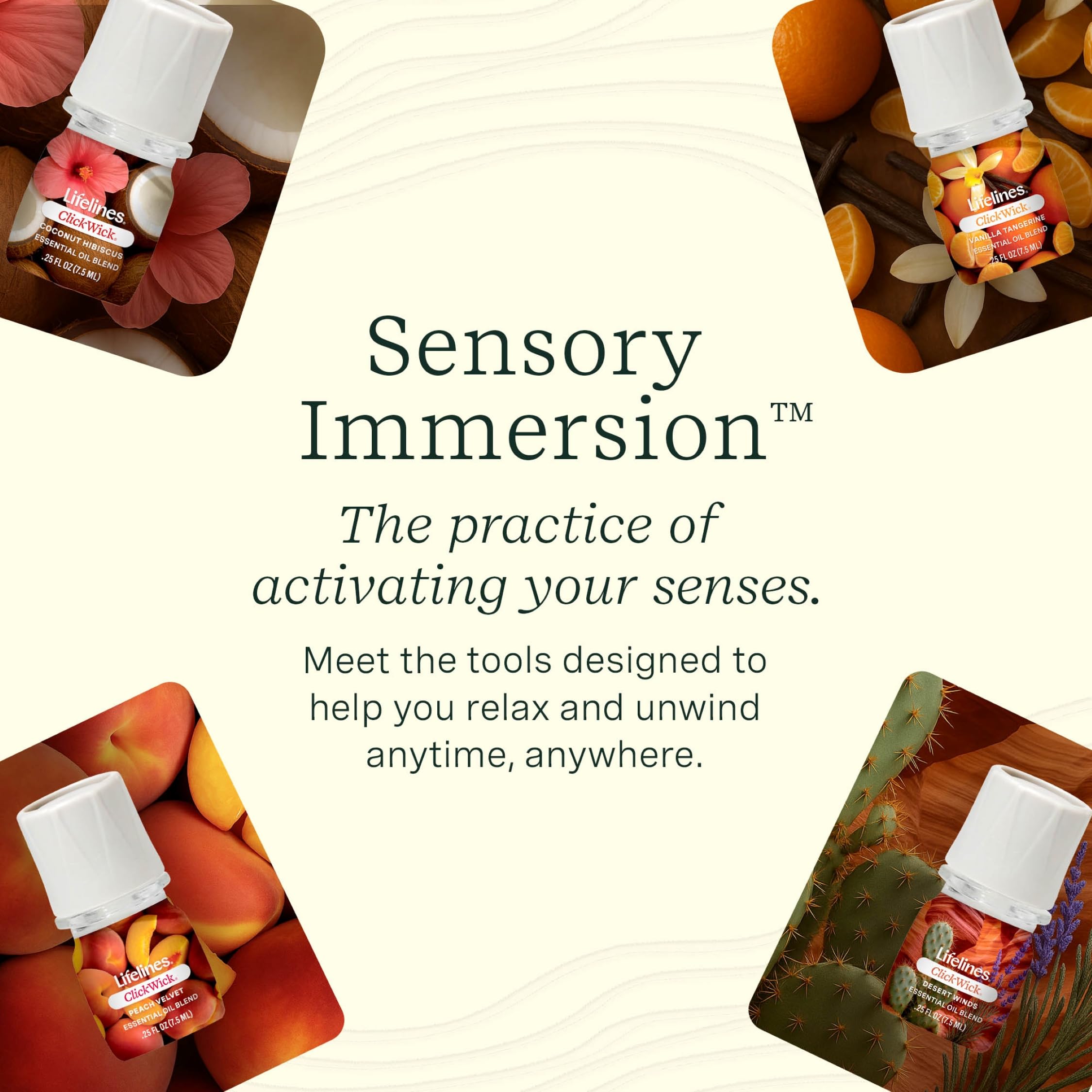 Lifelines diffuser setup with ClickWick packs for easy scent swaps.