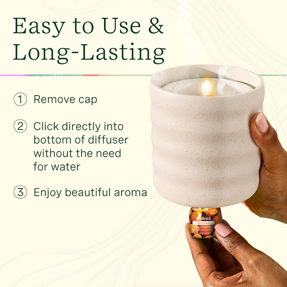 Lifelines packaging shows two ClickWick blends with cordless diffuser