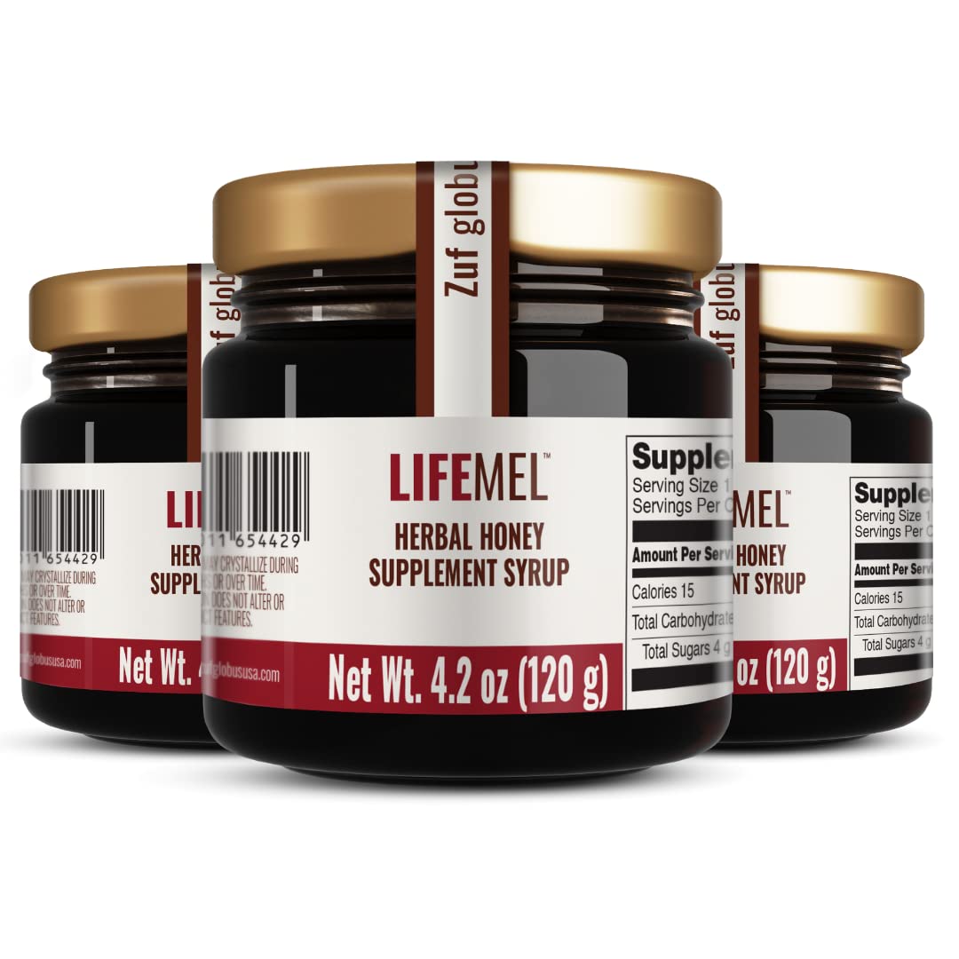 LIFEMEL natural immune honey bottle with herbal blend for daily wellness.