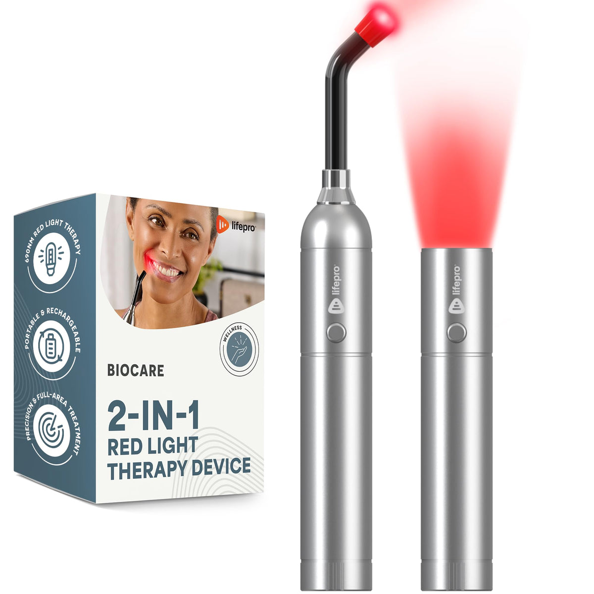 LifePro 2in1 red light wand precision-tip close-up for targeted skin use