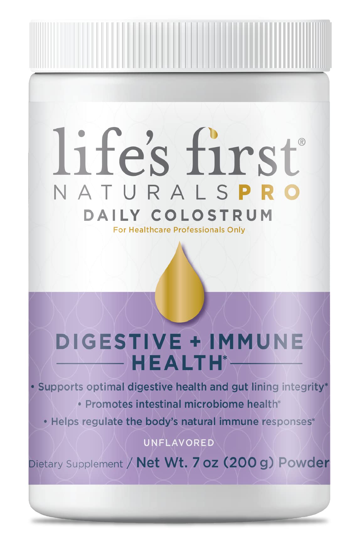 Life's First Naturals Pro bottle promoting gut health and immune support.