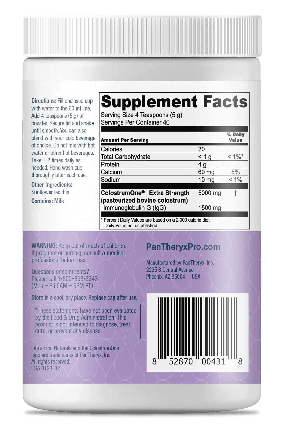 Life's First Naturals Pro scoop and jar for convenient daily supplementation.