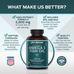 Life's Fortune dosage chart details 800 mg EPA and 600 mg DHA per serving.