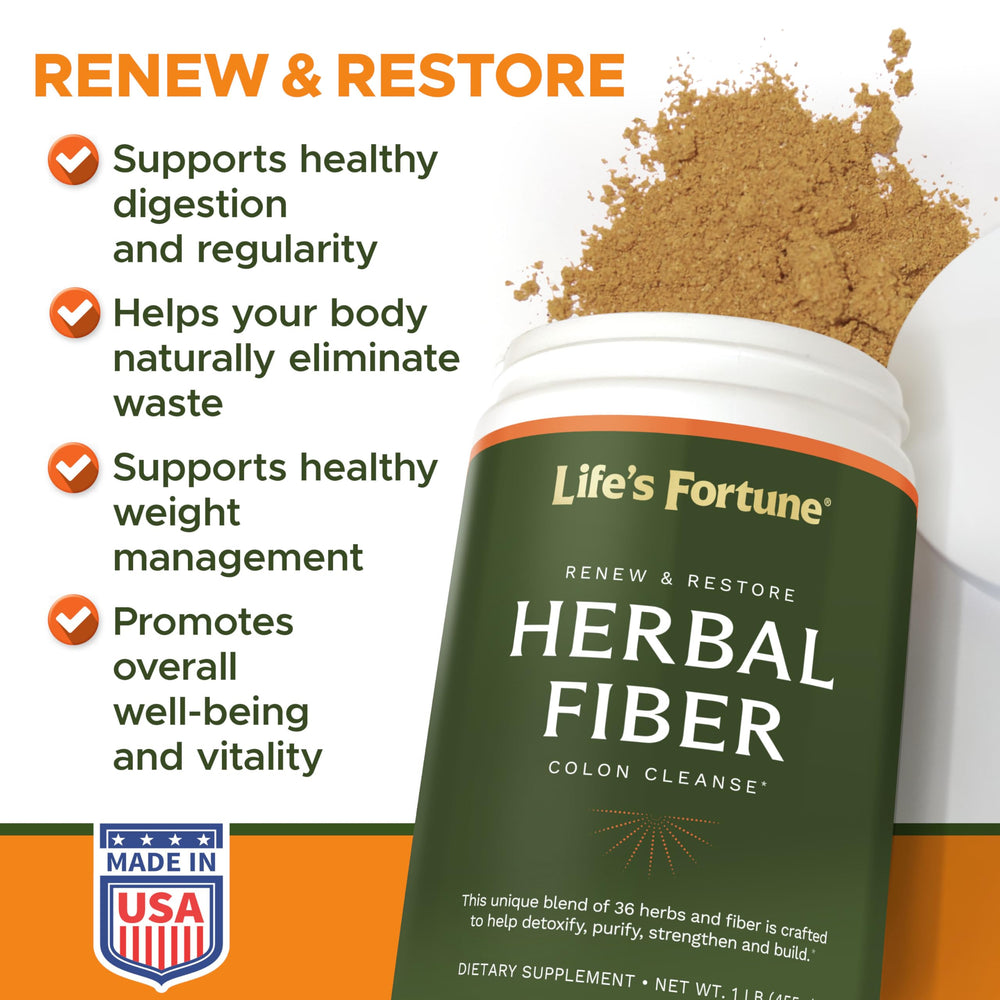 Life's Fortune Herbal Fiber Powder mixed in water provides a natural fiber boost.