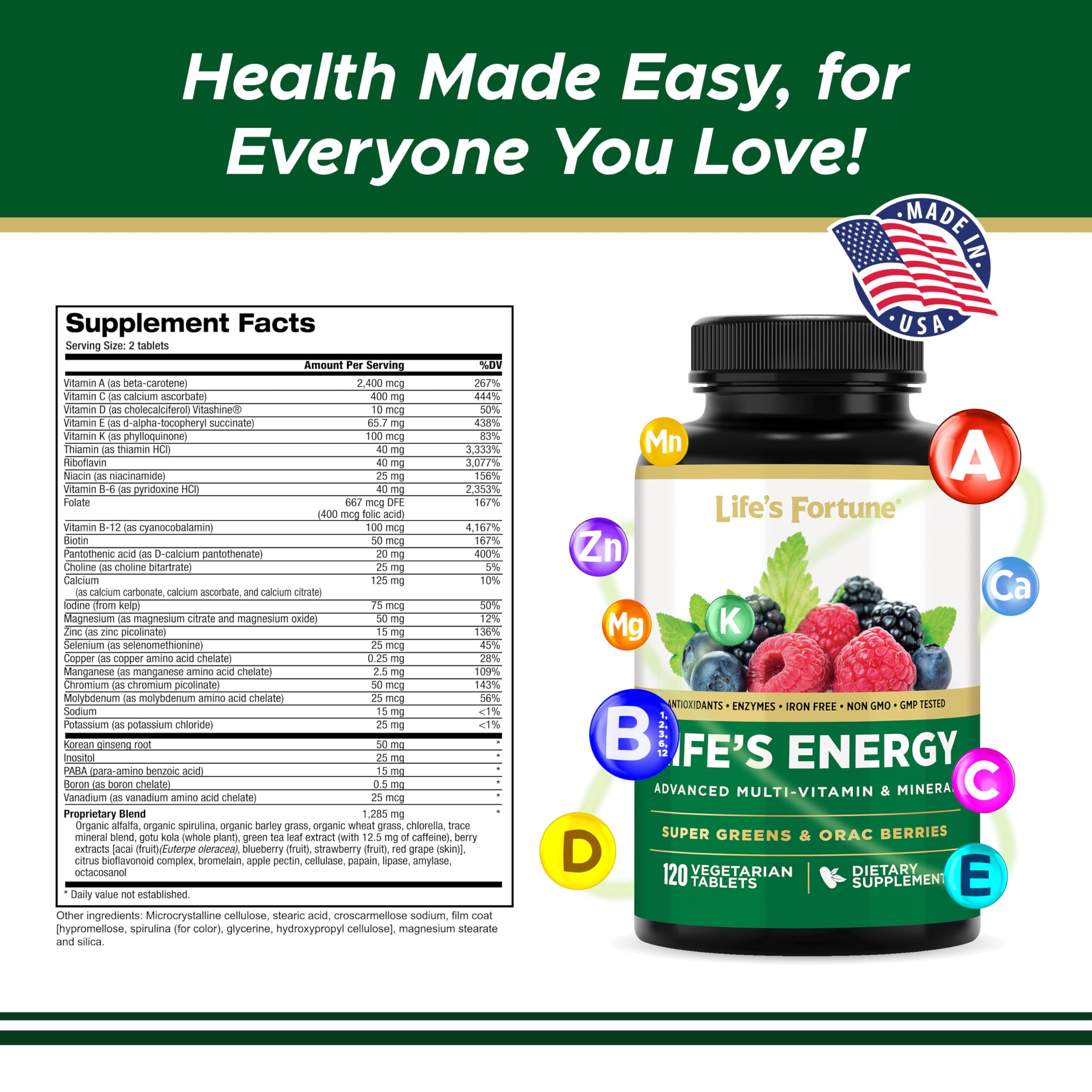 Life's Energy immune support visuals highlight vitamin C, vitamin D, and zinc.