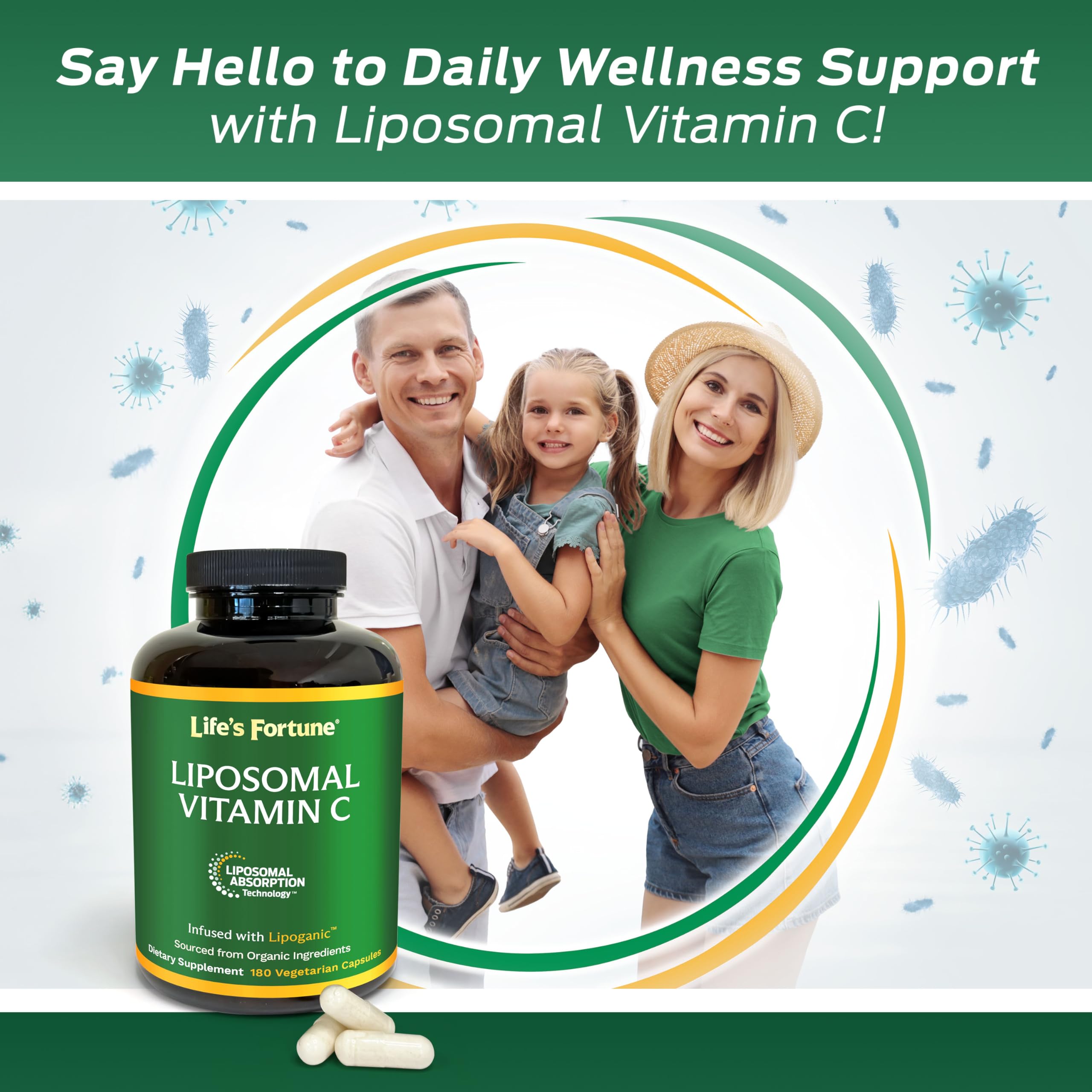 Dairy-free icon on Life's Fortune liposomal vitamin C bottle