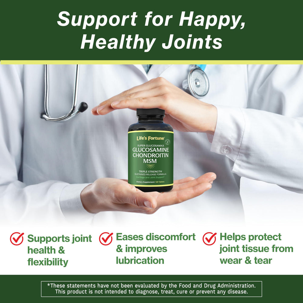Life's Fortune Glucosamax capsules close-up highlighting triple action mobility