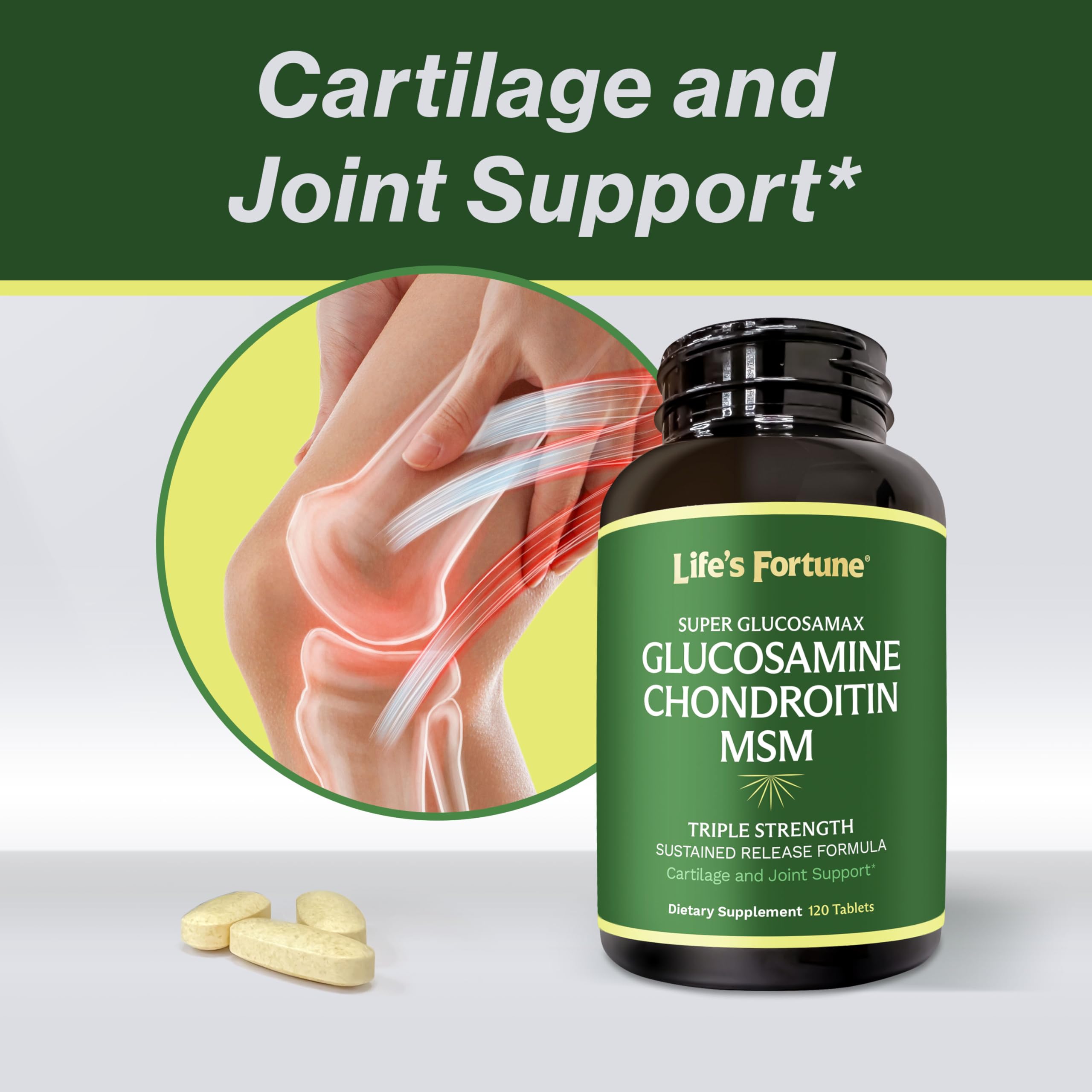 Life's Fortune Glucosamax label shows clean, non-GMO, gluten-free features