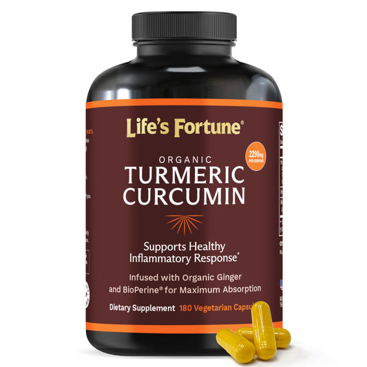 Life's Fortune turmeric curcumin bottle front view highlighting enhanced absorption for daily wellness.