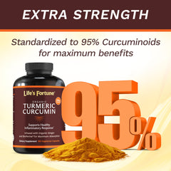 Life's Fortune turmeric curcumin ginger pepper ingredients displayed clearly.