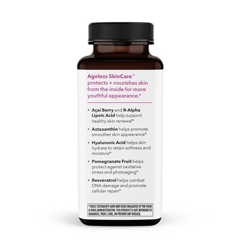 LifeSeasons Ageless Skincare bottle back reveals ingredients for nourishment and resilience.