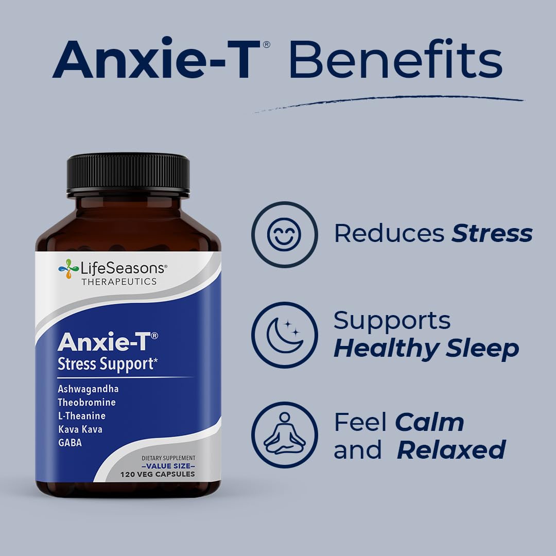 LifeSeasons Anxie-T capsules in hand show easy daily dosing.