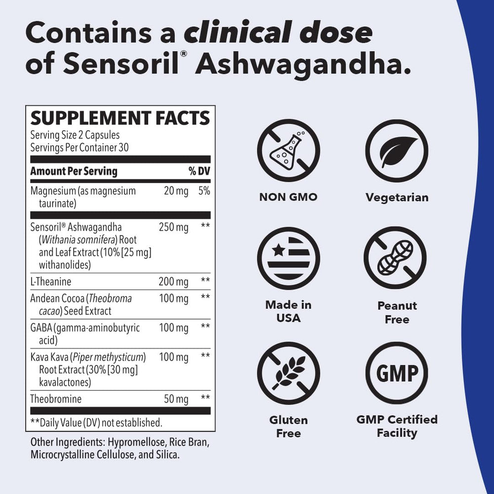 Ingredients list hints at GABA and Theobromine for smooth tension relief
