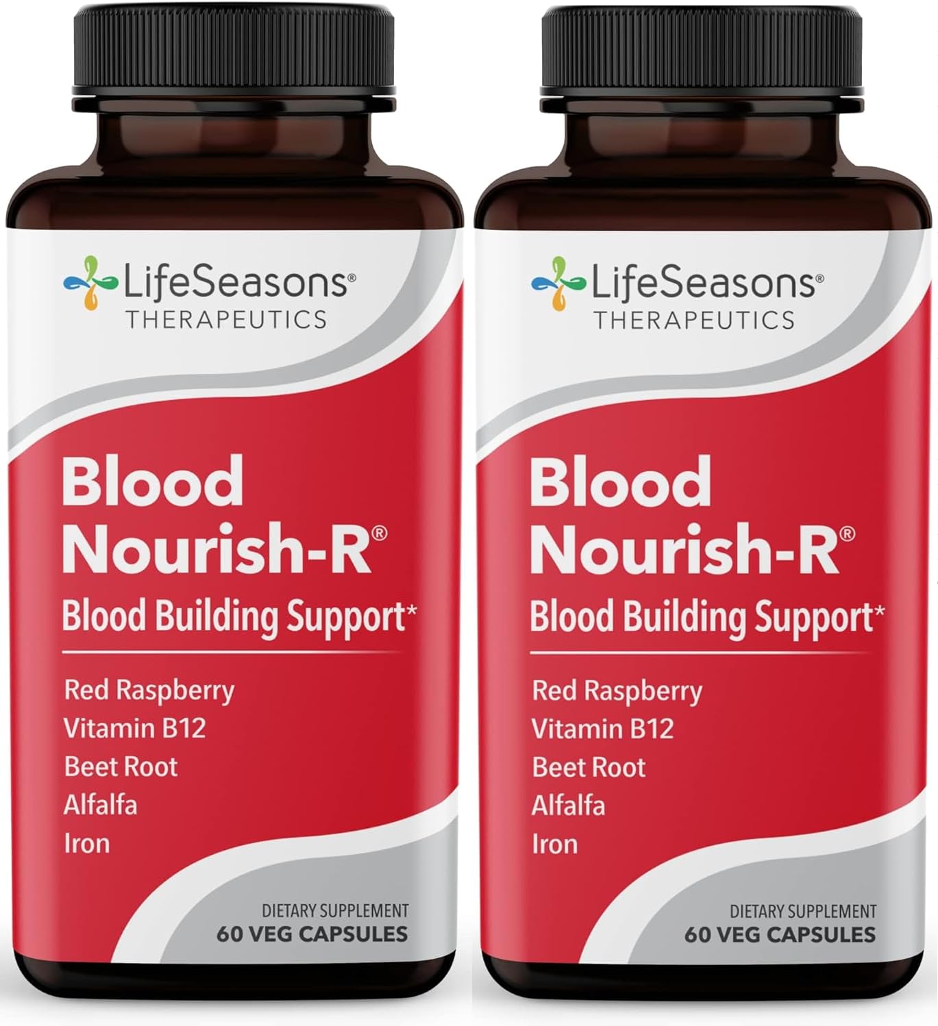 LifeSeasons Blood Nourish-R bottle front showing iron-rich support for everyday energy.