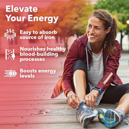 LifeSeasons Blood Nourish-R capsules closeup emphasizing non-constipating iron supplementation.