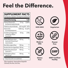 LifeSeasons Blood Nourish-R ingredients visual highlighting iron, alfalfa, B12 and beetroot.