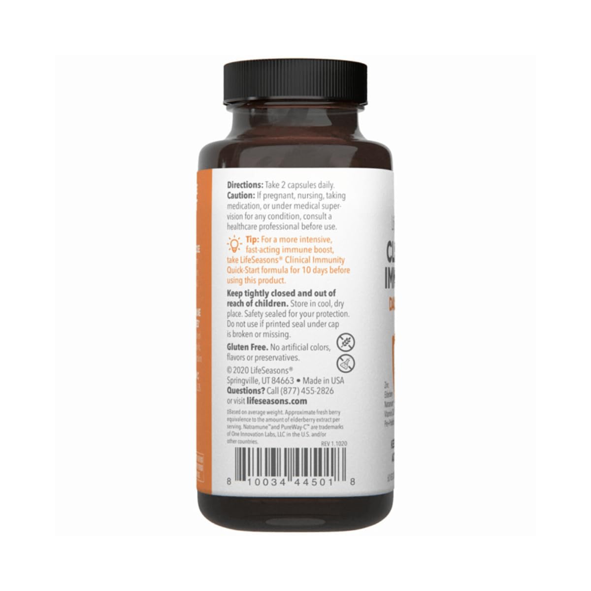 LifeSeasons Clinical Immunity Daily Boost elderberry and zinc focus for immune support.