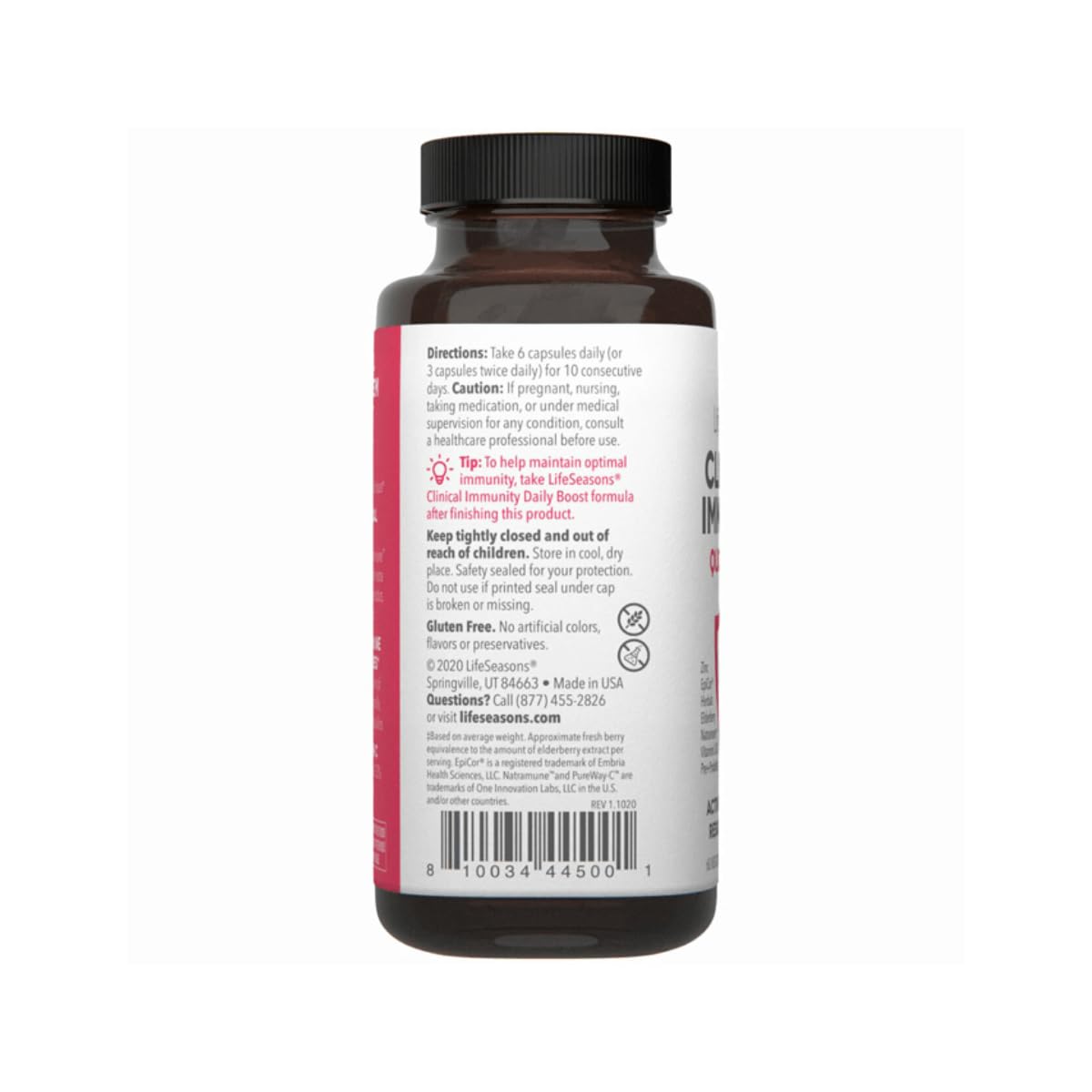 LifeSeasons Clinical Immunity packaging illustrating convenient daily immune boost for adults
