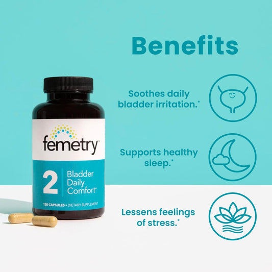 LifeSeasons Femetry bladder daily comfort capsules close-up for convenient daily use.