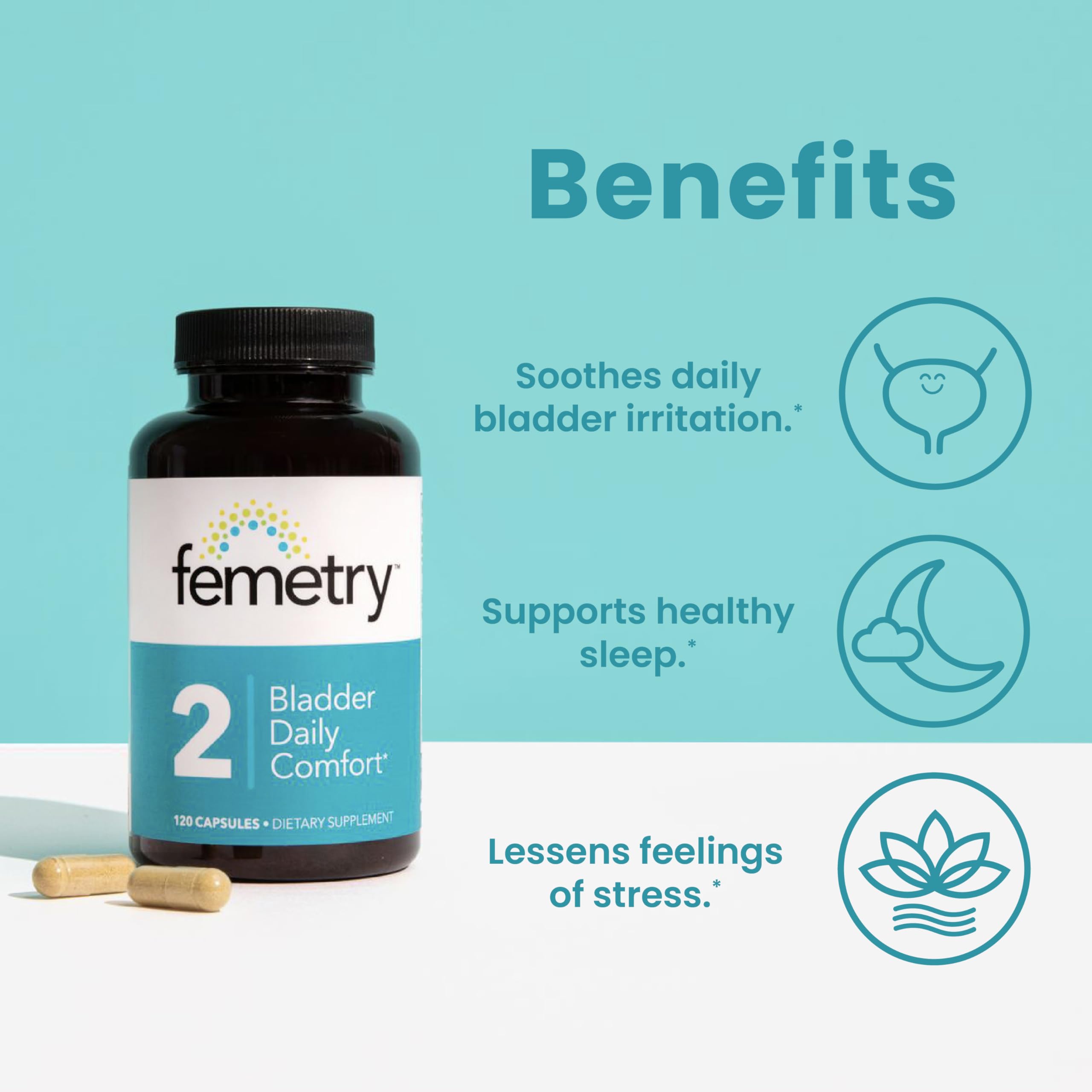 LifeSeasons Femetry Bundle Bladder Acid Control bottle close-up reduces acidity related irritation.