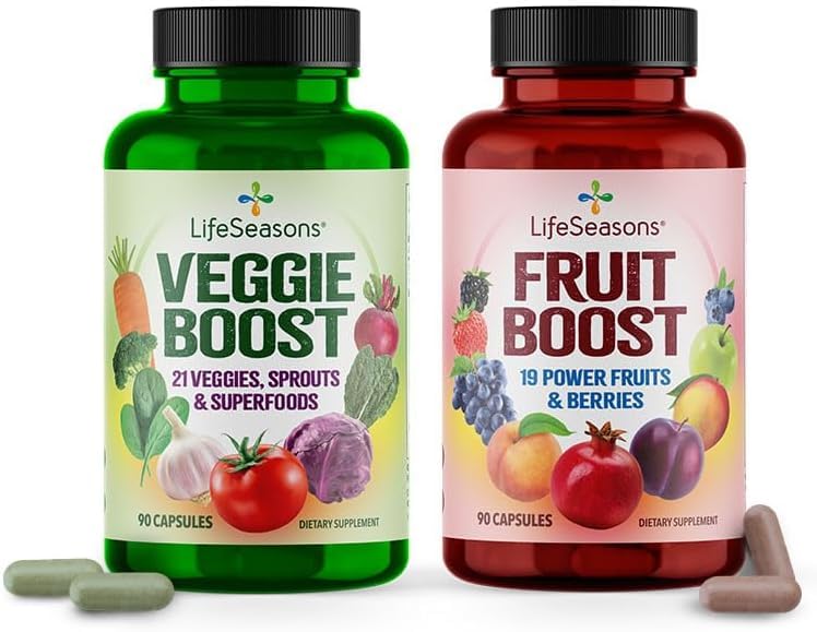 LifeSeasons Fruits & Veggies bottle front highlighting 3x potency for daily wellness