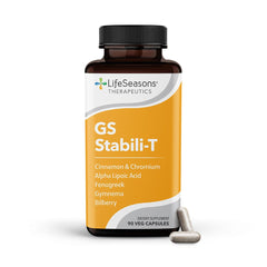 LifeSeasons GS Stabili-T bottle front highlights metabolic support ingredients.