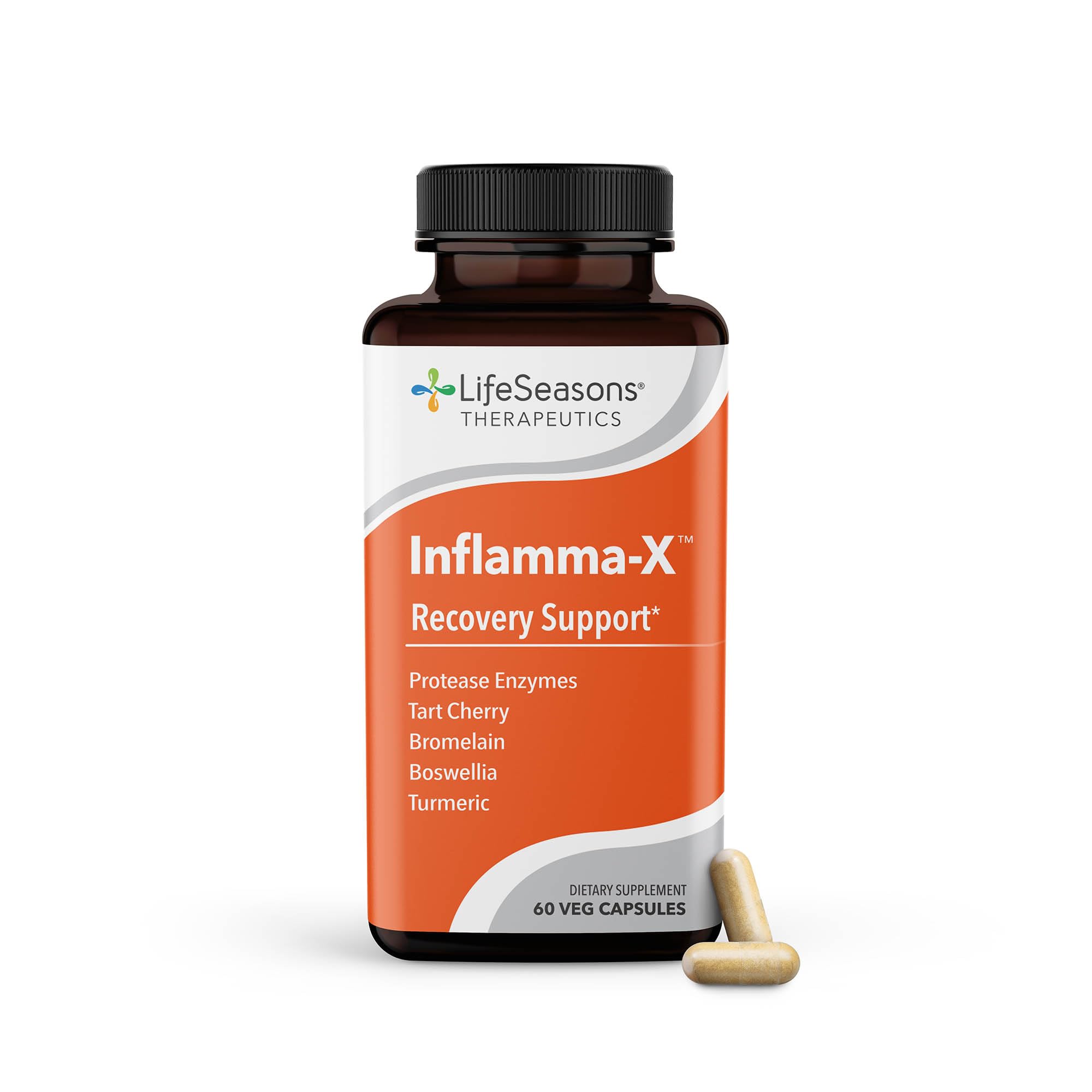 LifeSeasons Inflamma-X bottle front, highlighting joint support for daily comfort.