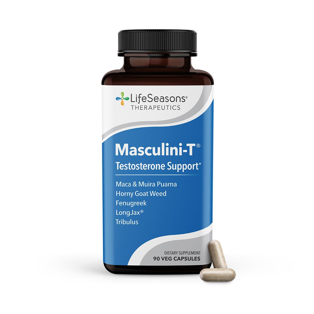 LifeSeasons Masculini-T bottle front for energy and stamina support.