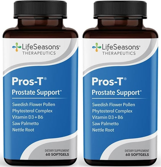 LifeSeasons Pros-T bottle with softgels for daily prostate support.