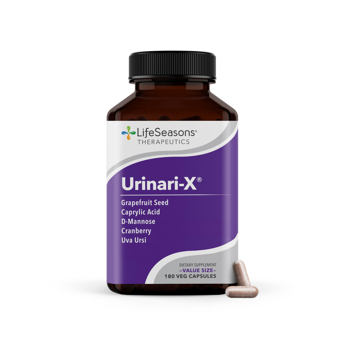 LifeSeasons Urinari-X bottle front view highlighting fast-acting urinary support.