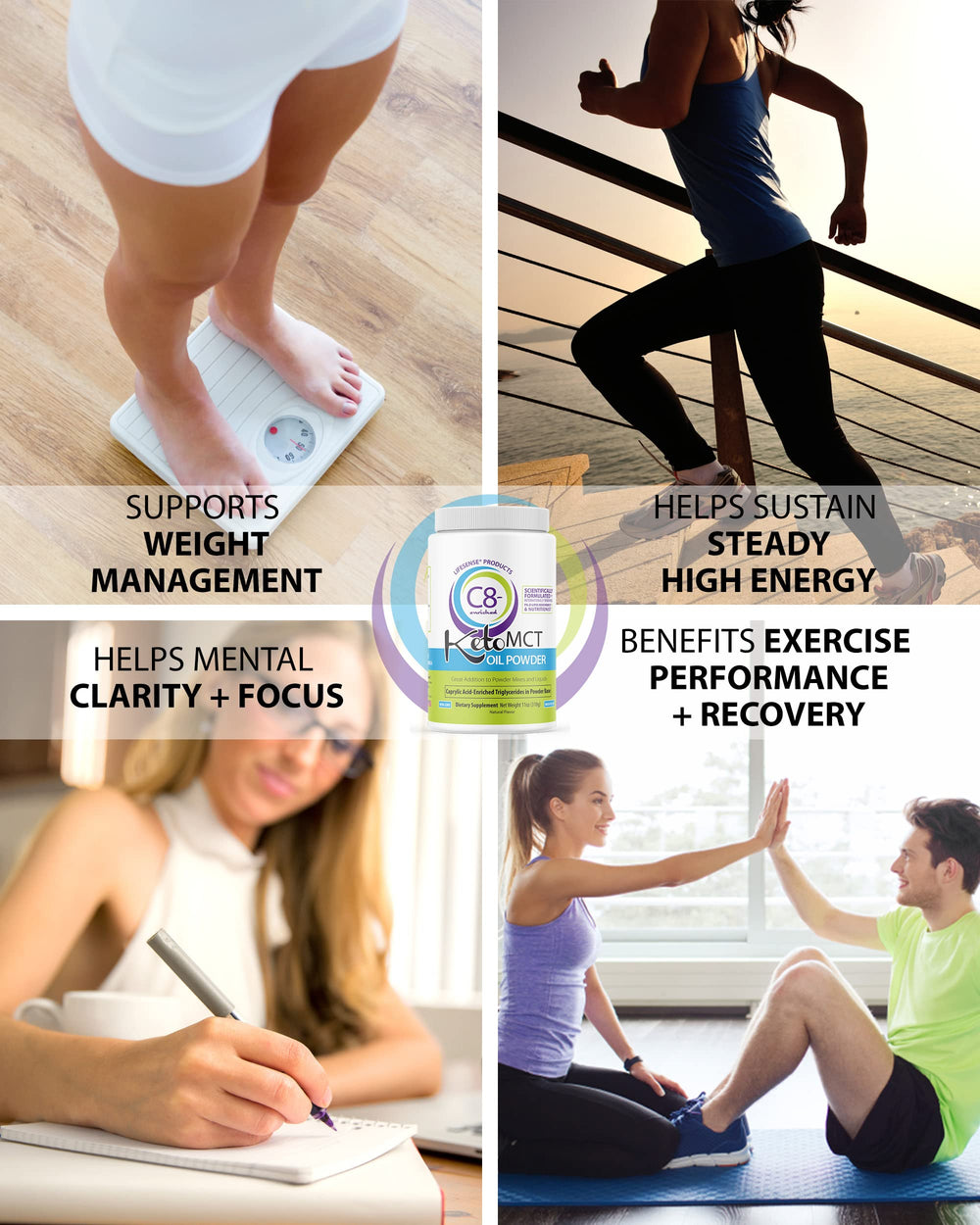 Pouring LifeSense C8 powder into coffee enhances creaminess and energy.