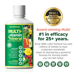 Life's Fortune liquid multivitamin pouring into smoothie demonstrates easy customization