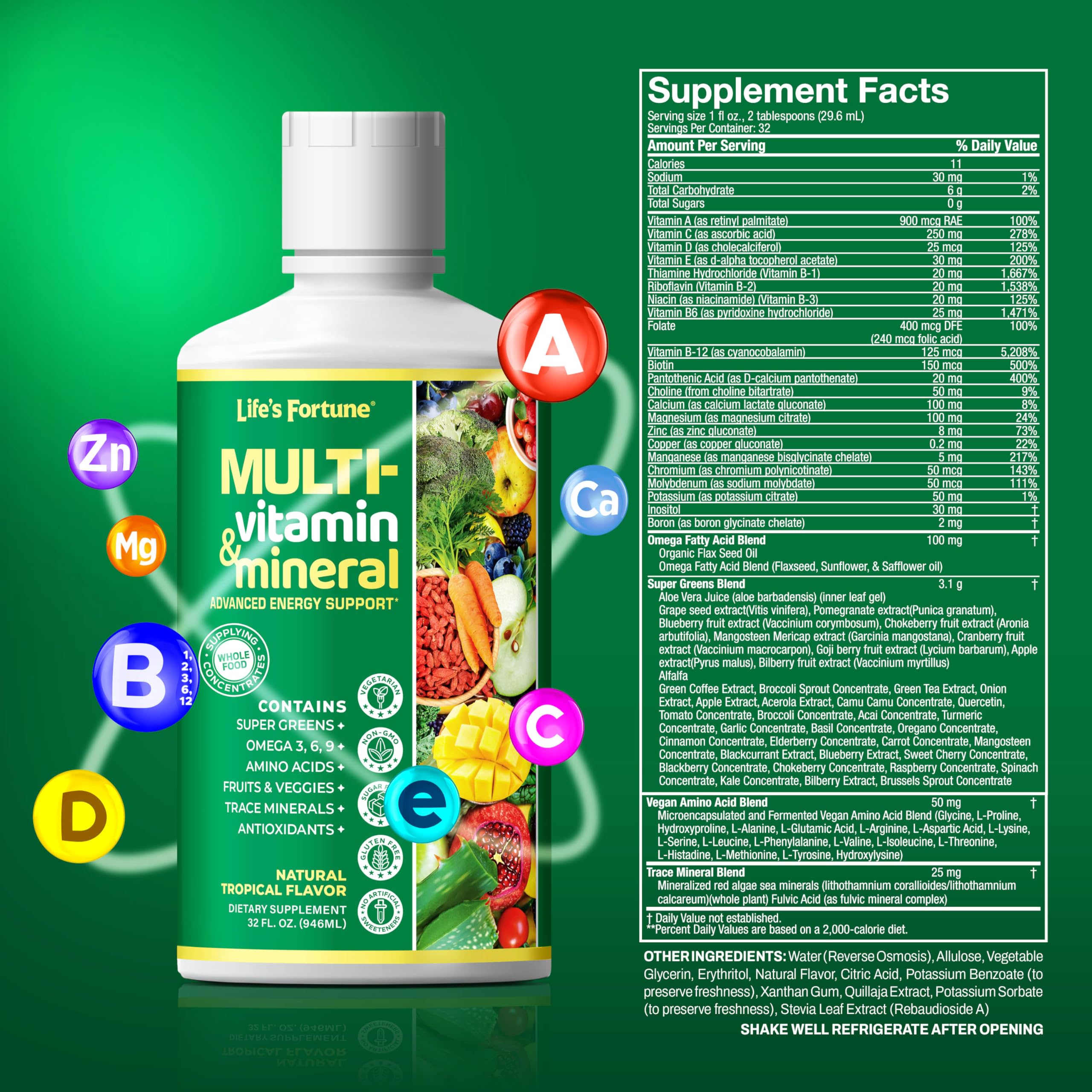 Life's Fortune liquid multivitamin refrigeration storage emphasizes freshness after opening