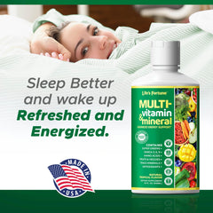 Life's Fortune liquid multivitamin tropical flavor visual hints at refreshing daily routine