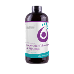 Life Solutions liquid multivitamin bottle on countertop supports daily wellness with easy absorption